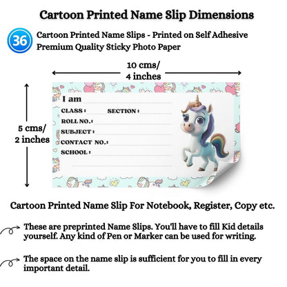 Kids Name Slips Cartoon Printed - Pack of 36 - Self Fill in