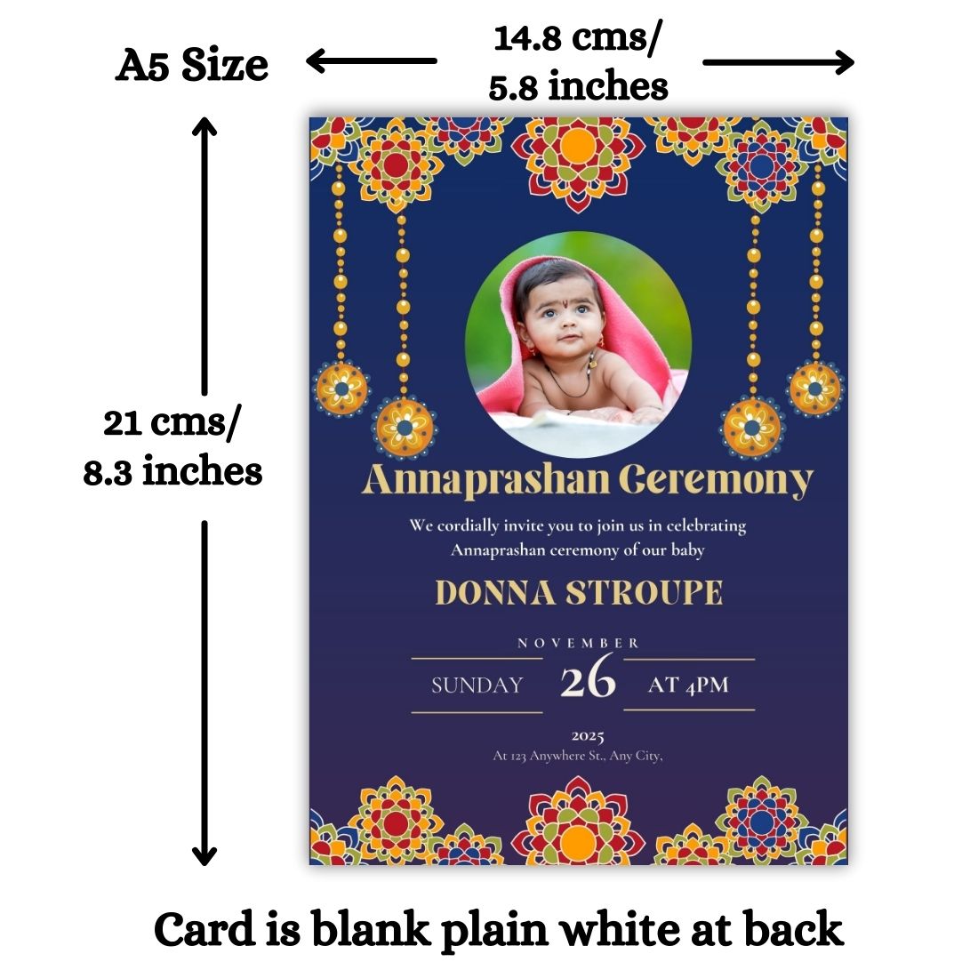 Customised Annaprashan Invitation Cards Pack of 12 , 5.8x8.3 Inch with Envelopes for Rice Ceremony