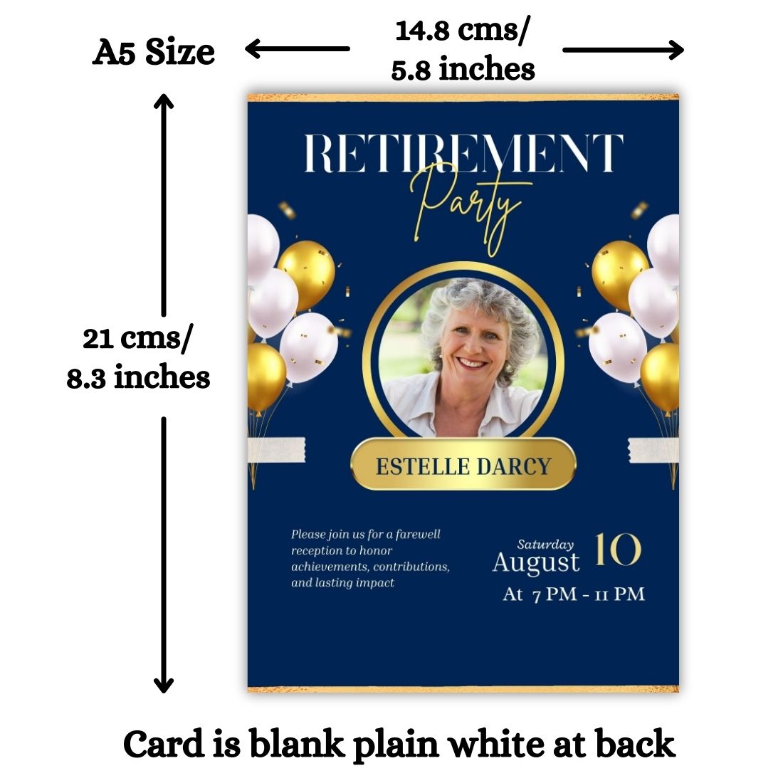 Customised Retirement Farewell Party Invitation Cards with Photo Pack of 12 with Envelopes