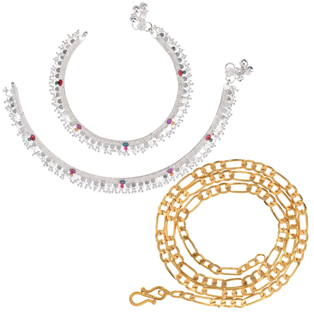 Silver Plated Anklets & 22 inch Gold Plated Chain