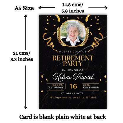 Customised Retirement Farewell Party Invitation Cards with Photo Pack of 12 with Envelopes