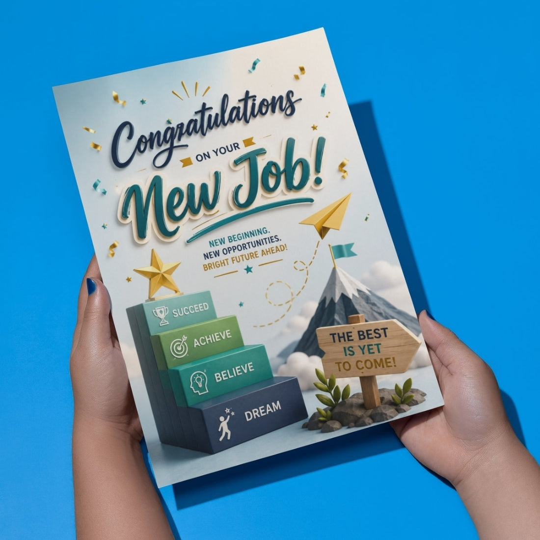 Congratulations on New Job Card — Printed Greeting Card, Multiple Sizes, Thick Photo Paper, Motivational Design