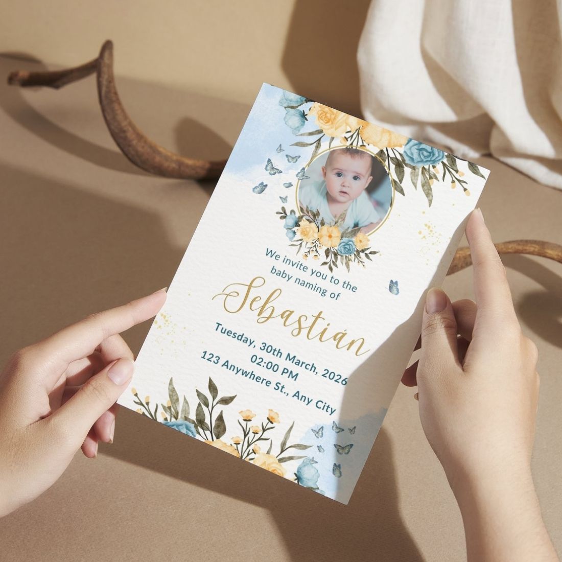 Customised Baby Naming Ceremony Photo Invitation Cards Pack of 12 with Envelopes