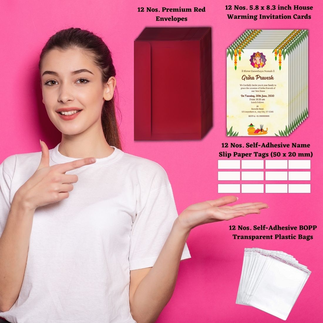 Customized Housewarming Invitation Cards, Pack of 12 Personalized 5.8x8.3 Inch with Premium Red Envelopes