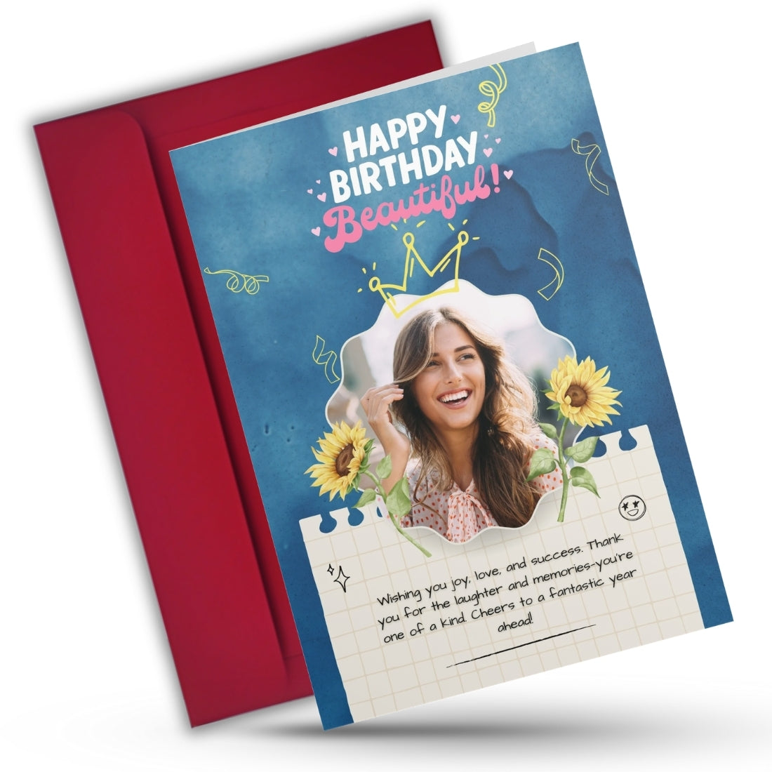Birthday Greeting Card with Photo for Wife Girlfriend | Preprinted Inside Message
