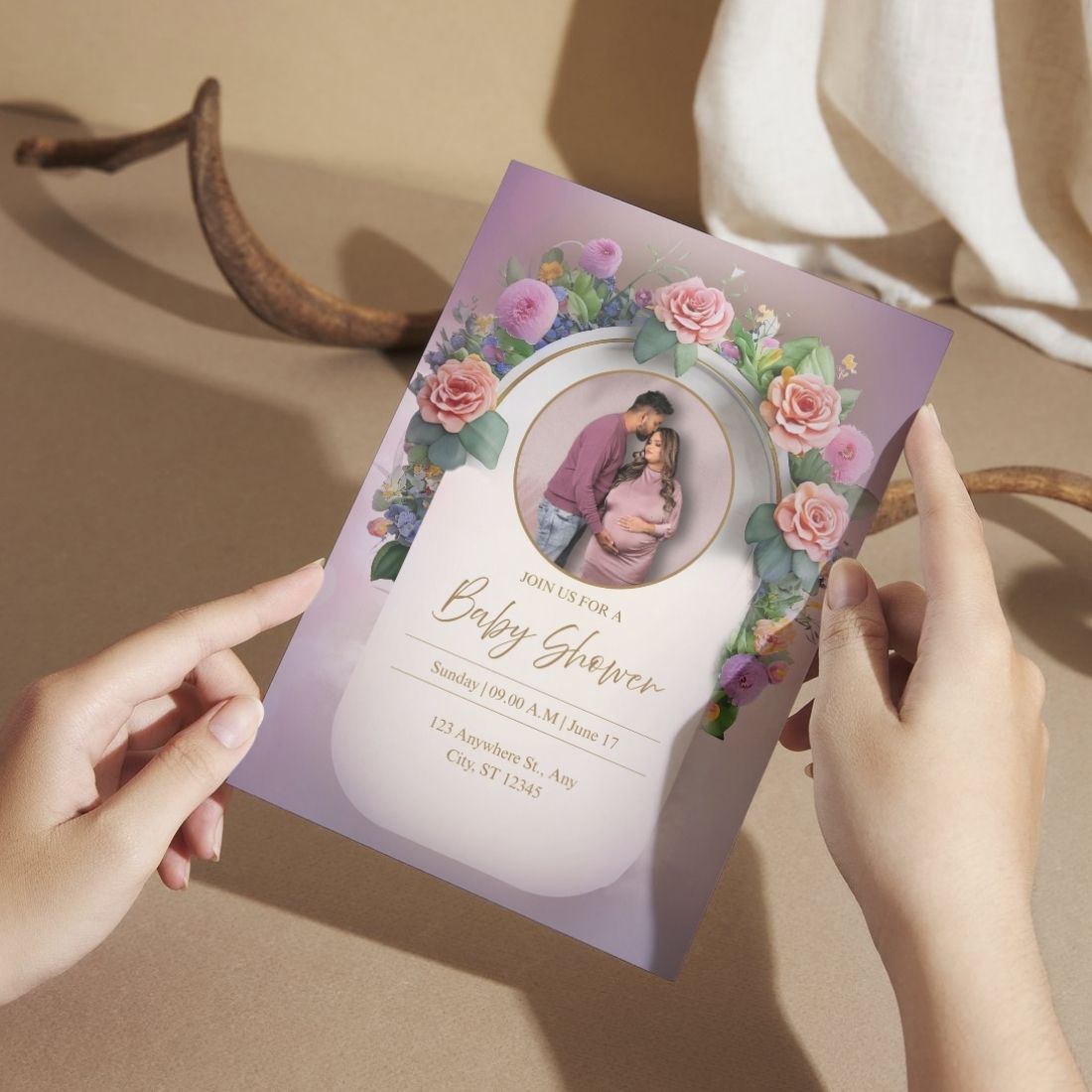 Customised Baby Shower Ceremony Photo Invitation Cards Pack of 12 with Envelopes