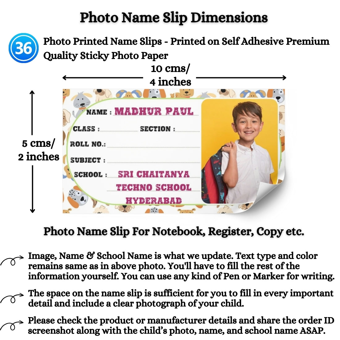 Kids Photo Name Slips Pack of 36