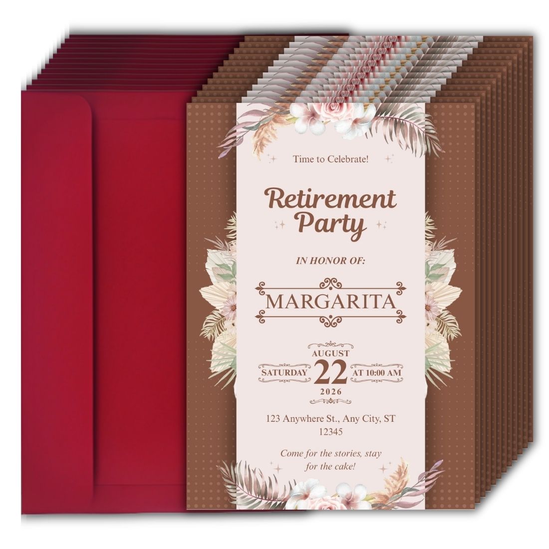 Customised Retirement Farewell Party Invitation Cards Pack of 12 with Envelopes