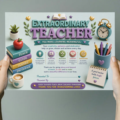Best Teacher Certificate – A4 Teacher Appreciation Award Certificate for Teachers | Premium Printed Thank You Gift