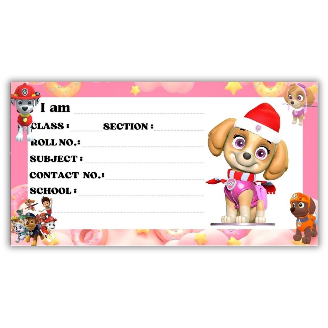 Kids Name Slips Cartoon Printed - Pack of 36 - Self Fill in