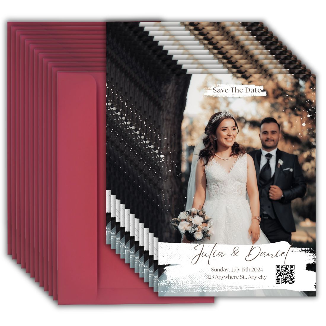 Custom Wedding Invitation Card with Couple Photo | Pack of 12 | One side Printed | Envelopes Included