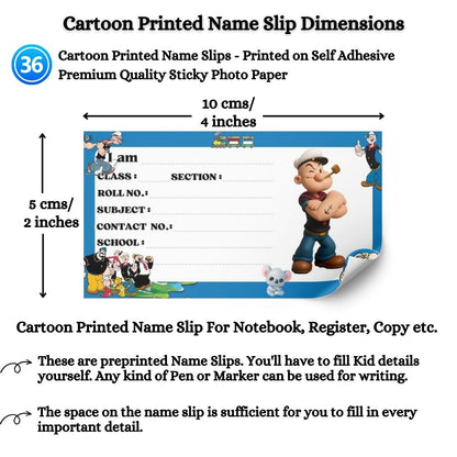 Kids Name Slips Cartoon Printed - Pack of 36 - Self Fill in