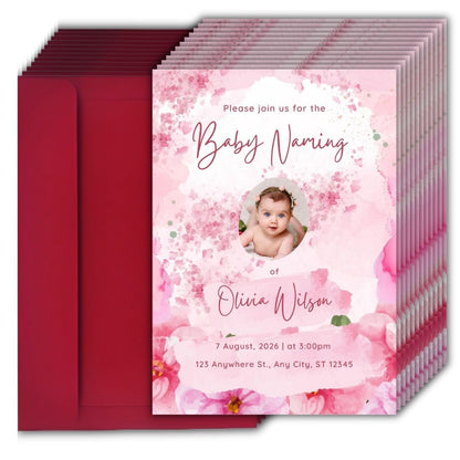 Customised Baby Naming Ceremony Photo Invitation Cards Pack of 12 with Envelopes
