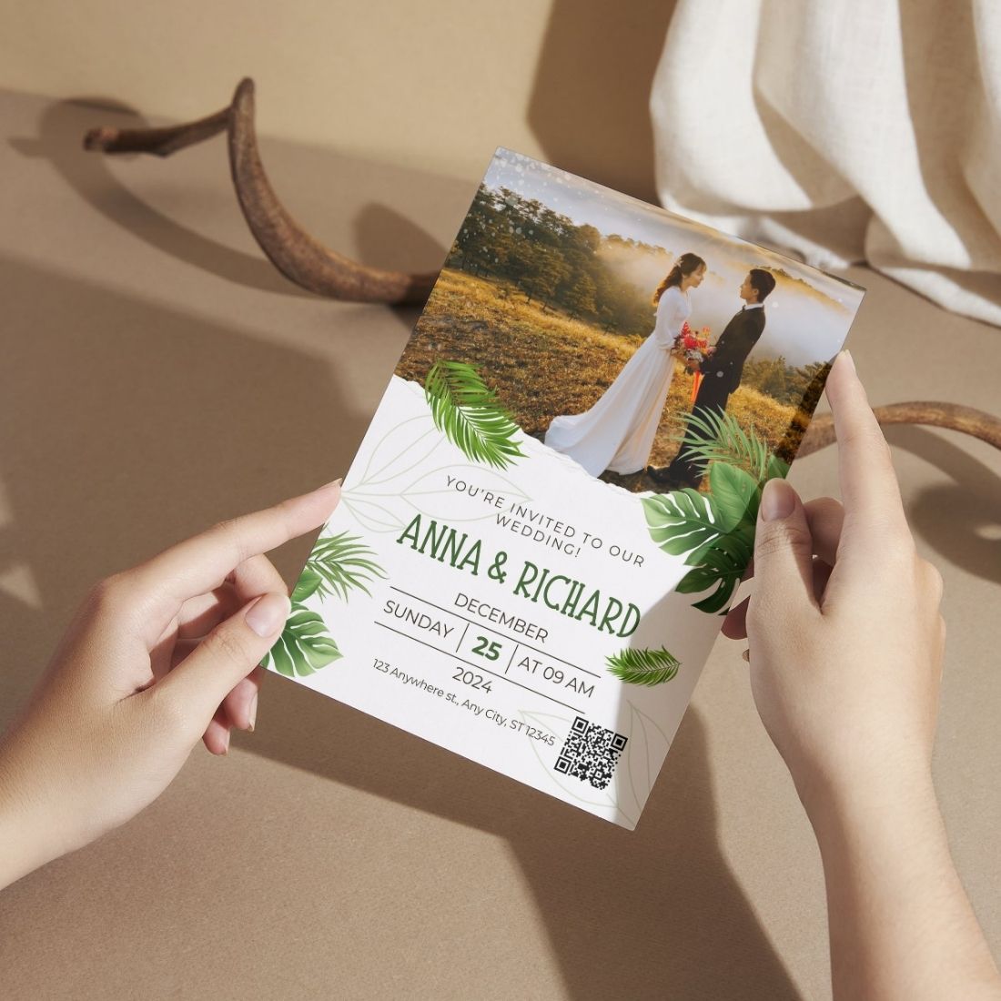 Custom Wedding Invitation Card with Couple Photo | Pack of 12 | One side Printed | Envelopes Included