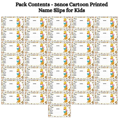 Kids Name Slips Cartoon Printed - Pack of 36 - Self Fill in