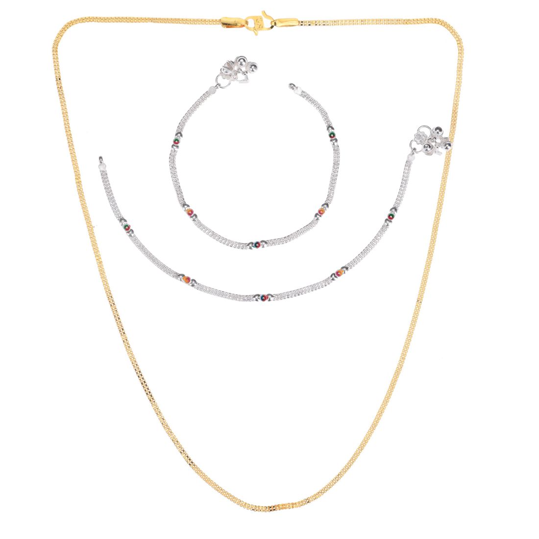 Silver Plated Anklets & 22 inch Gold Plated Chain