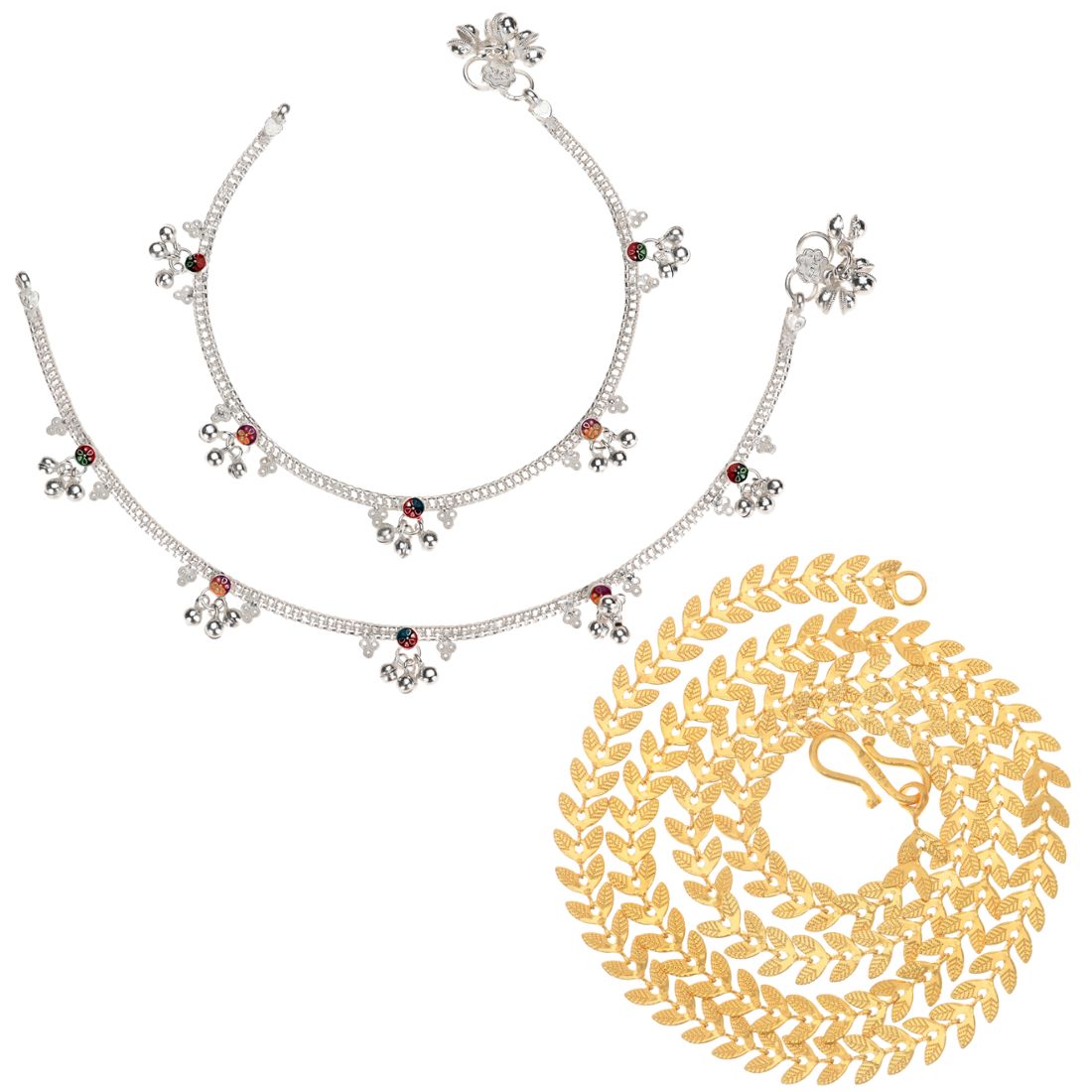 Silver Plated Anklets & 22 inch Gold Plated Chain