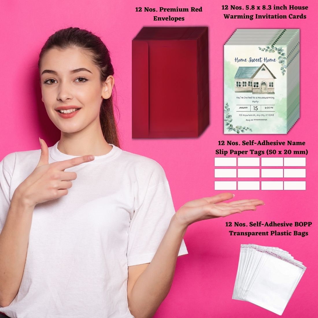 Customized Housewarming Invitation Cards, Pack of 12 Personalized 5.8x8.3 Inch with Premium Red Envelopes