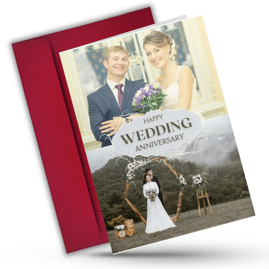 Customised Wedding Anniversary Greeting Card with Photos | Preprinted Inside Message