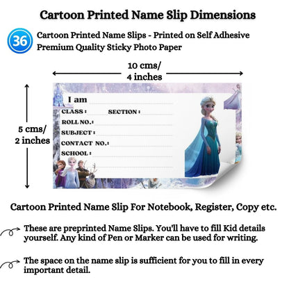 Kids Name Slips Cartoon Printed - Pack of 36 - Self Fill in