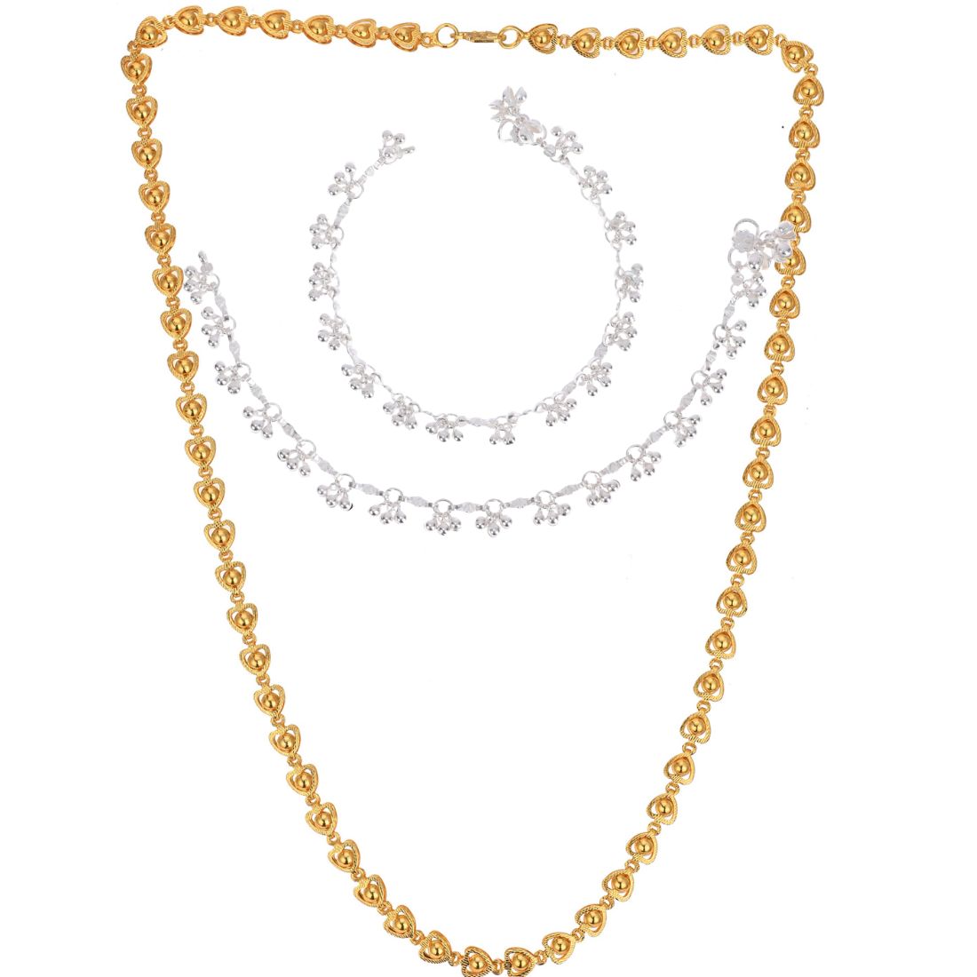 Silver Plated Anklets & 22 inch Gold Plated Chain