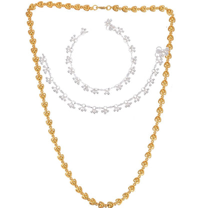 Silver Plated Anklets & 22 inch Gold Plated Chain