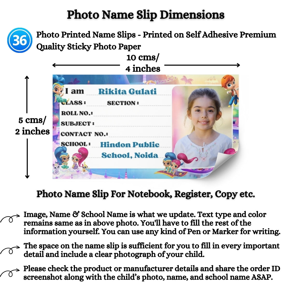 Kids Photo Name Slips Pack of 36