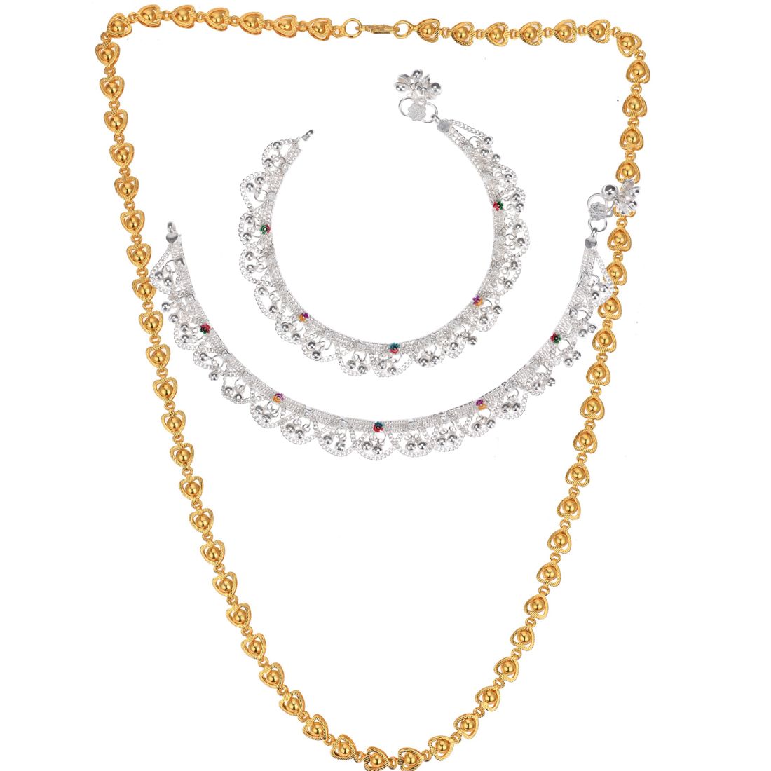 Silver Plated Anklets & 22 inch Gold Plated Chain