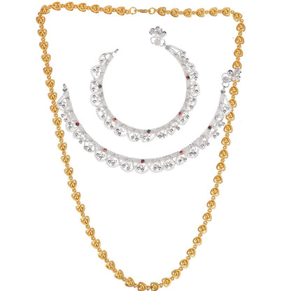 Silver Plated Anklets & 22 inch Gold Plated Chain