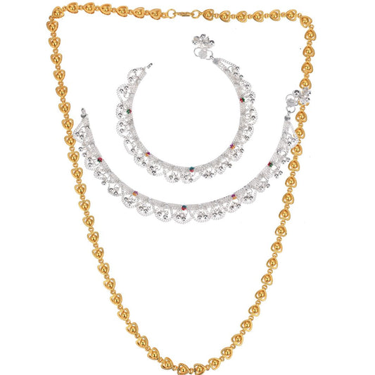Silver Plated Anklets & 22 inch Gold Plated Chain