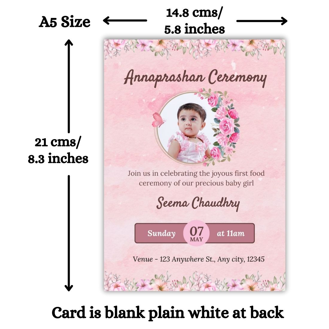 Customised Annaprashan Invitation Cards Pack of 12 , 5.8x8.3 Inch with Envelopes for Rice Ceremony