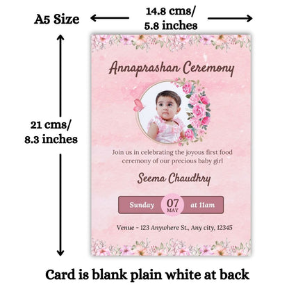 Customised Annaprashan Invitation Cards Pack of 12 , 5.8x8.3 Inch with Envelopes for Rice Ceremony