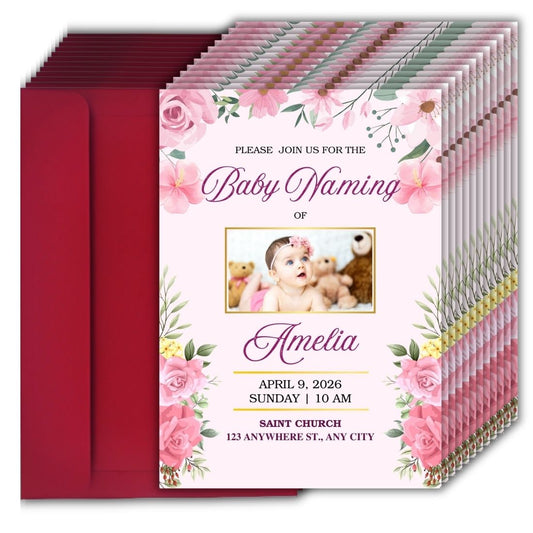 Customised Baby Naming Ceremony Photo Invitation Cards Pack of 12 with Envelopes