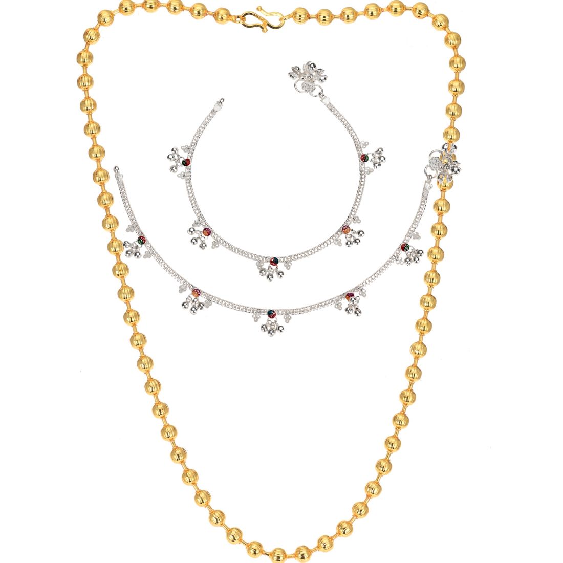 Silver Plated Anklets & 22 inch Gold Plated Chain