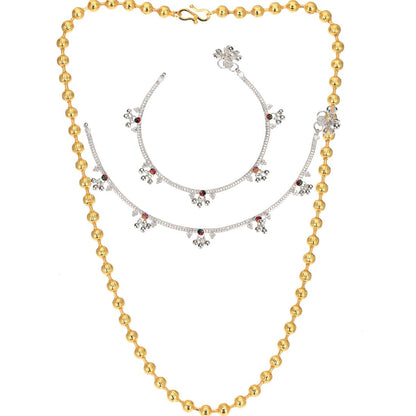 Silver Plated Anklets & 22 inch Gold Plated Chain