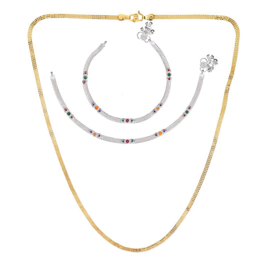 Silver Plated Anklets & 22 inch Gold Plated Chain