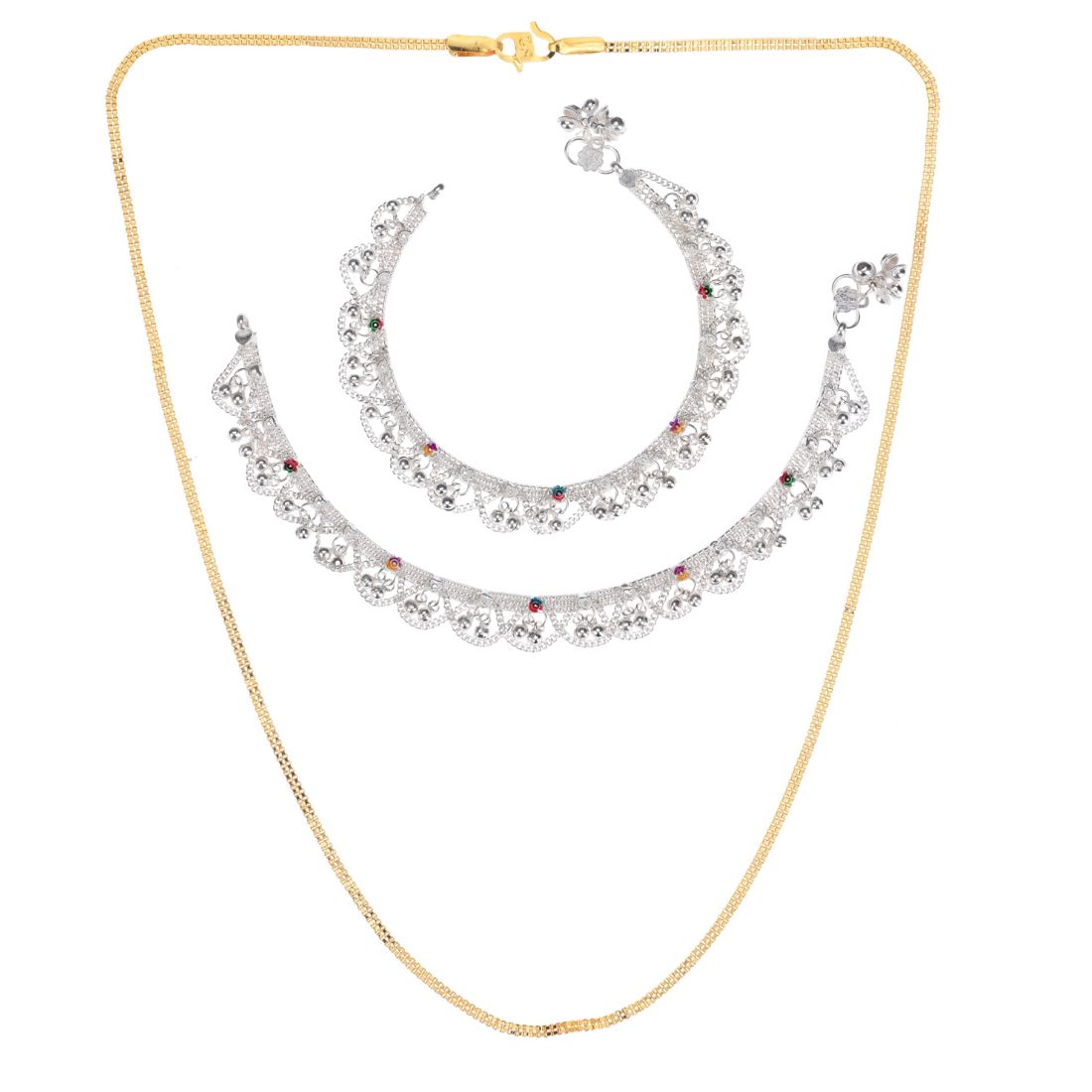 Silver Plated Anklets & 22 inch Gold Plated Chain