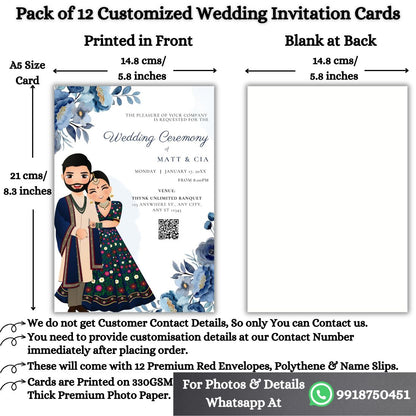 Custom Wedding Invitation Cards with Envelopes | Pack of 12 | One side Printed