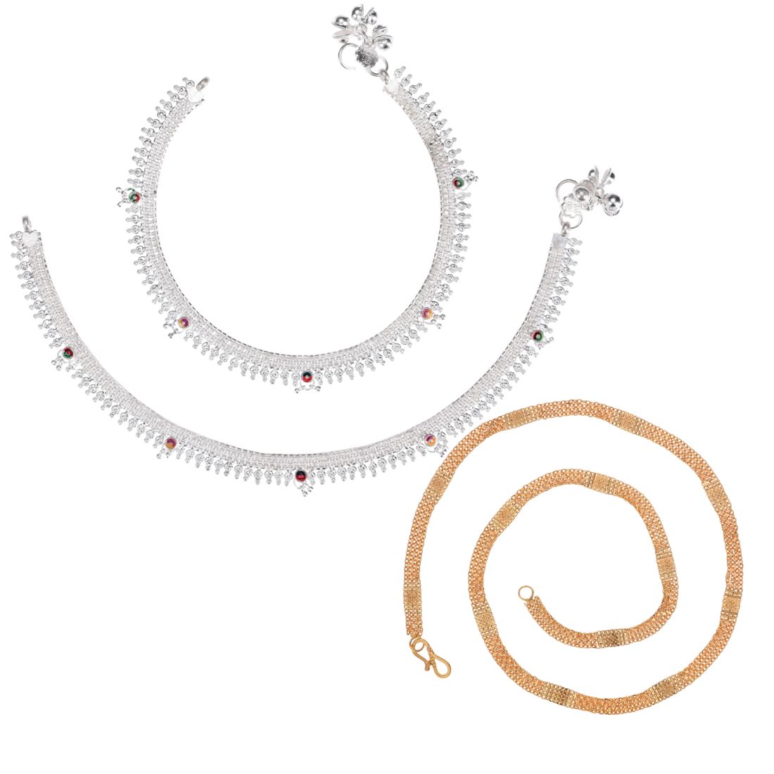 Silver Plated Anklets & 22 inch Gold Plated Chain