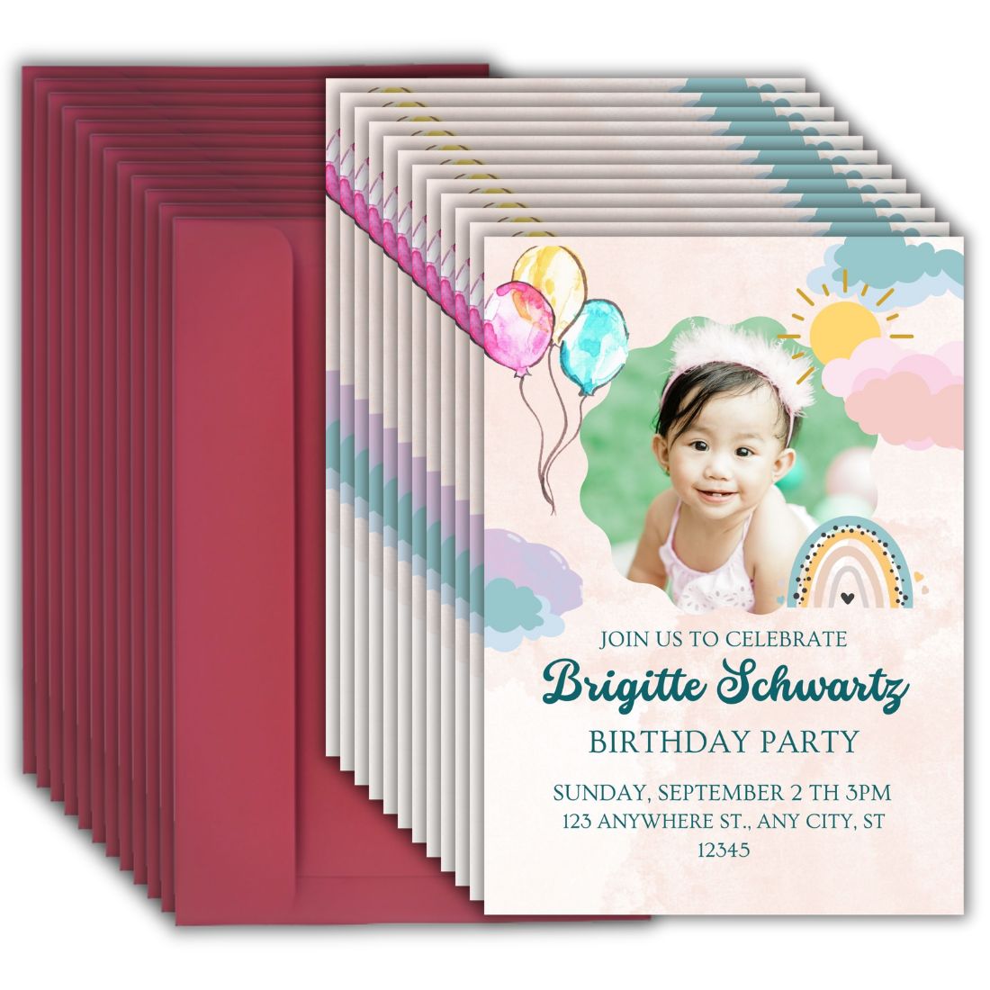 Custom Birthday Invitation Card for Kids with Envelopes | Pack of 12 | One side Printed