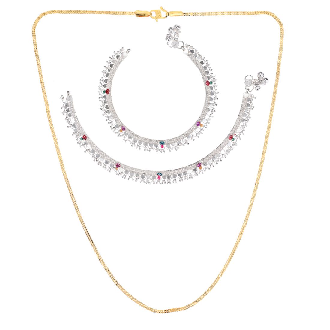 Silver Plated Anklets & 22 inch Gold Plated Chain