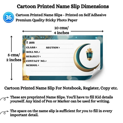 Kids Name Slips Cartoon Printed - Pack of 36 - Self Fill in