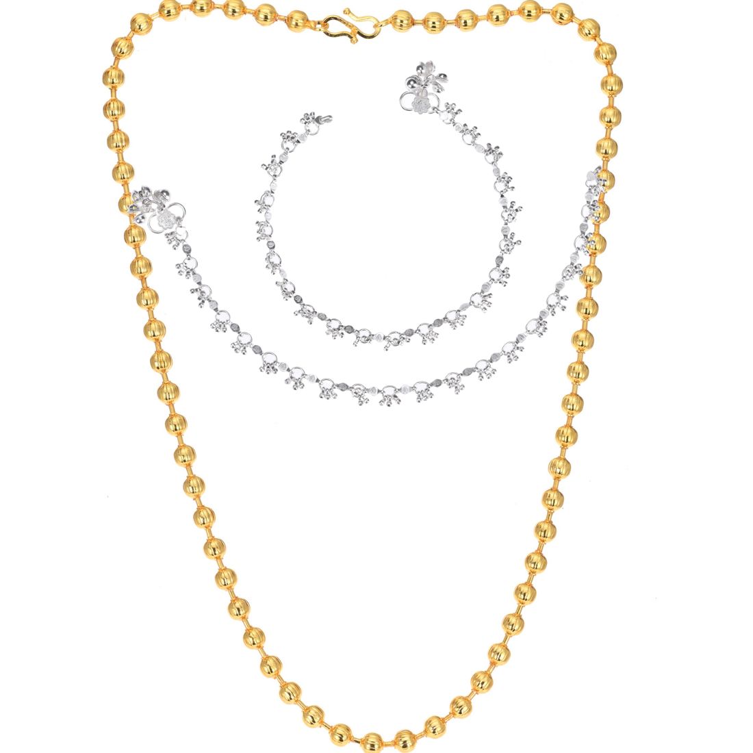 Silver Plated Anklets & 22 inch Gold Plated Chain