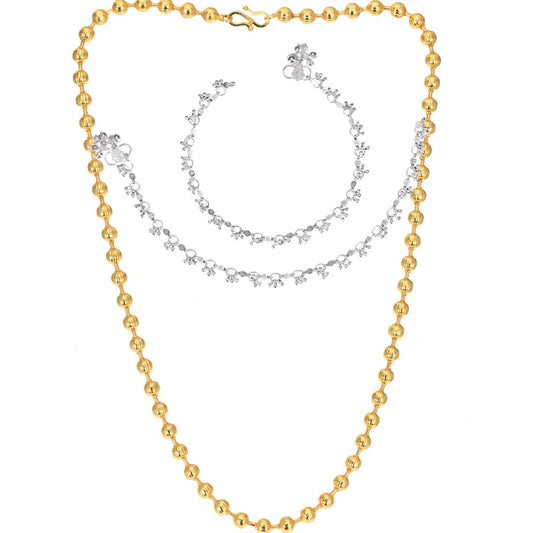 Silver Plated Anklets & 22 inch Gold Plated Chain