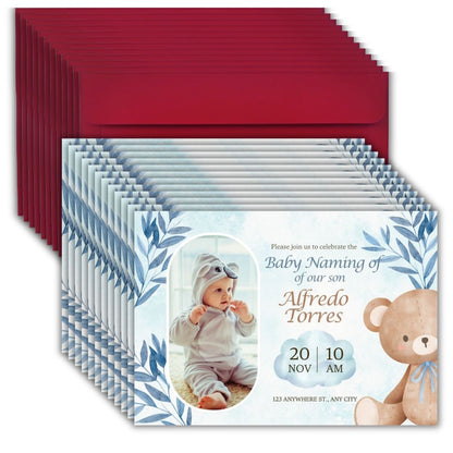 Customised Baby Naming Ceremony Photo Invitation Cards Pack of 12 with Envelopes