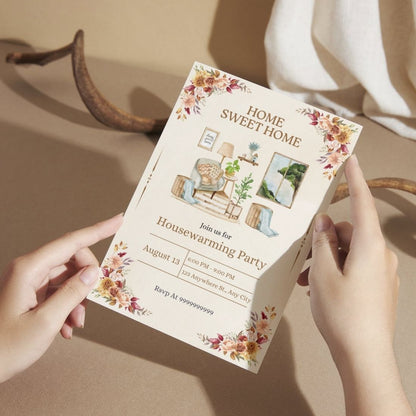 Customized Housewarming Invitation Cards, Pack of 12 Personalized 5.8x8.3 Inch with Premium Red Envelopes