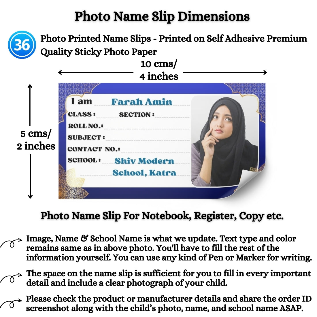 Kids Photo Name Slips Pack of 36