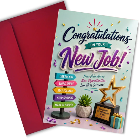 Congratulations on New Job Card — Printed Greeting Card, Multiple Sizes, Thick Photo Paper, Motivational Design