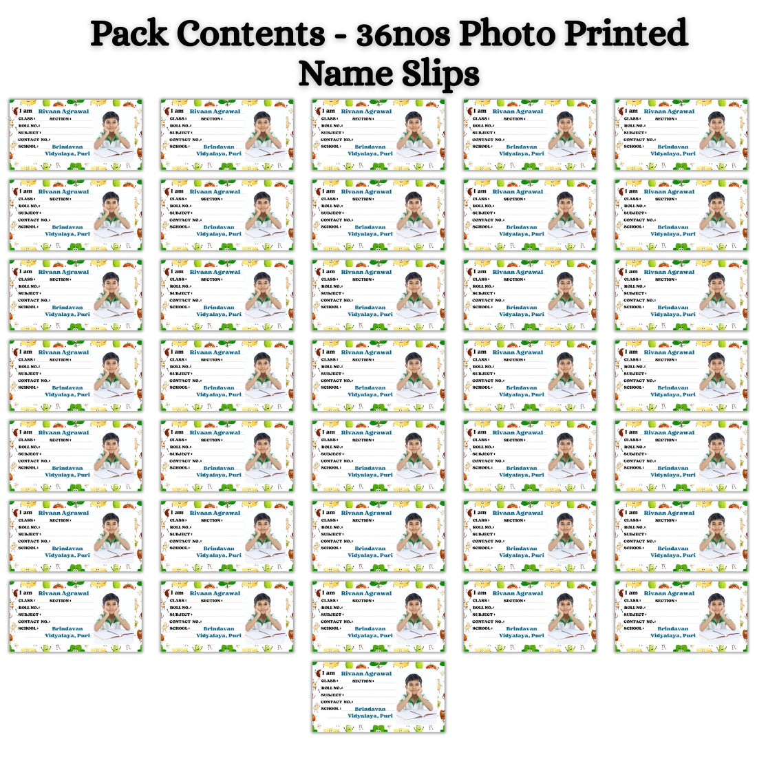 Kids Photo Name Slips Pack of 36