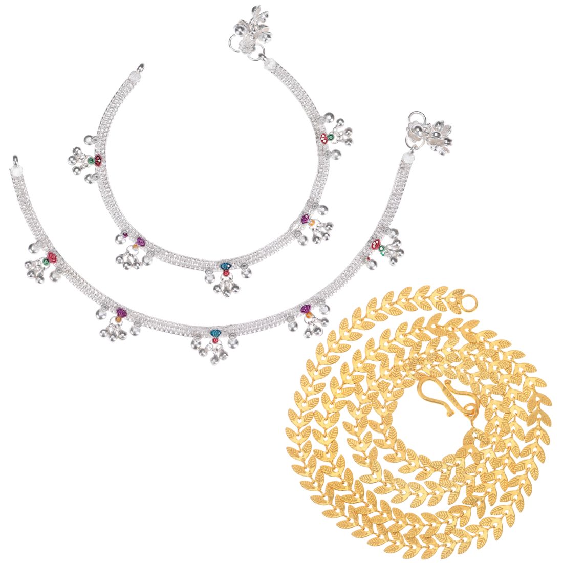 Silver Plated Anklets & 22 inch Gold Plated Chain